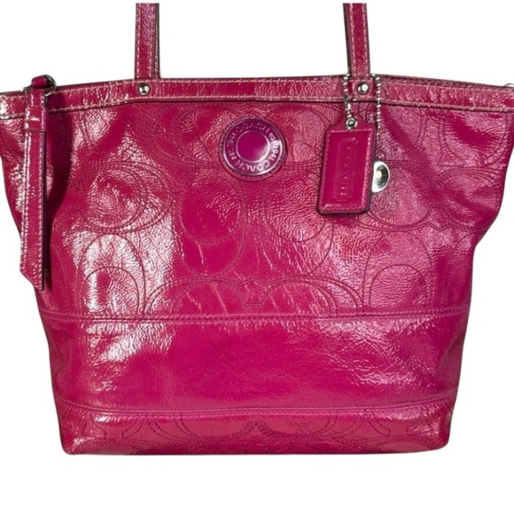 Coach Legacy Stitched Signature C Tote Bag Berry Pink Patent Leather Preppy Y2K